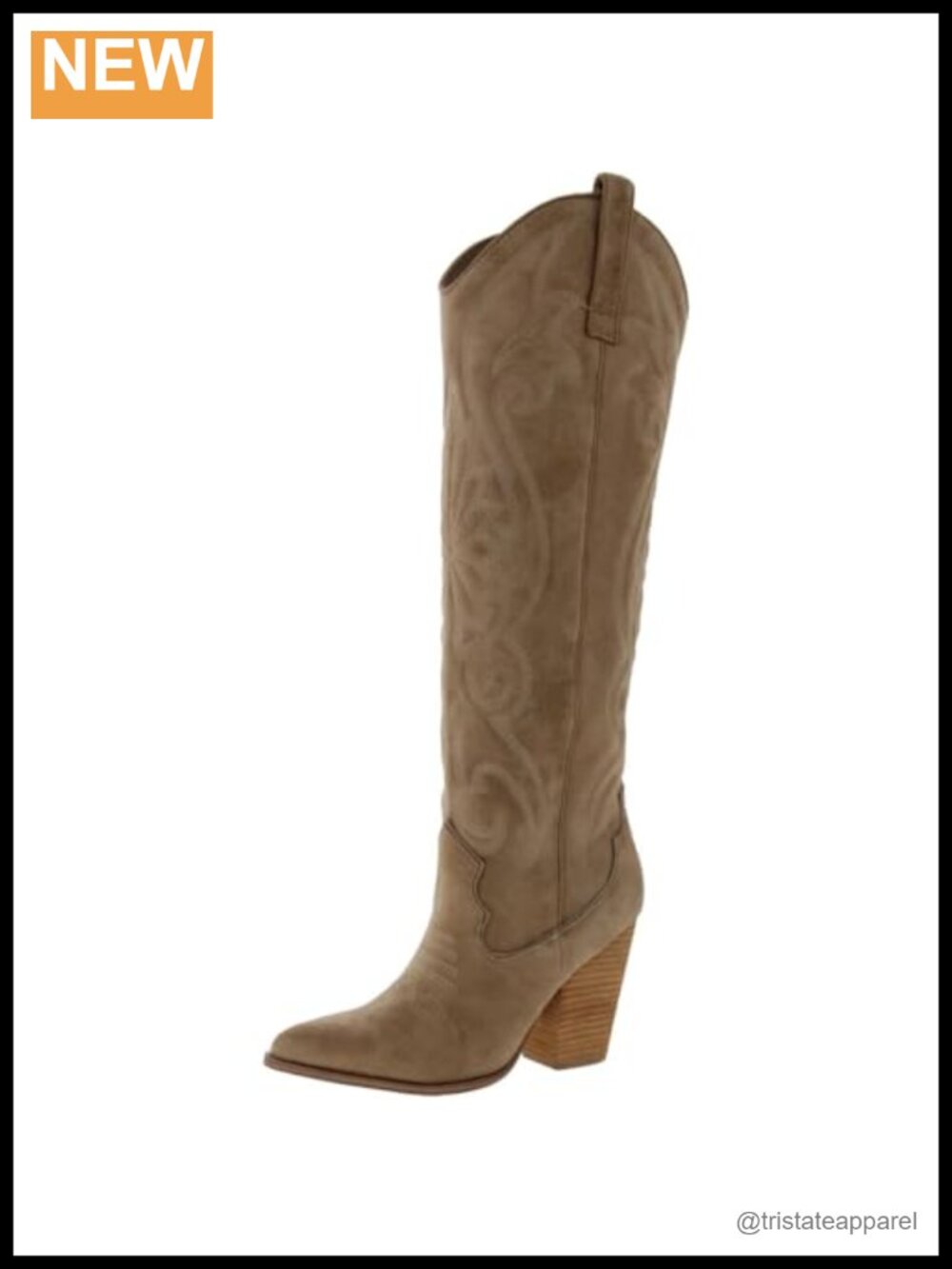 Knee High Western Boot Suede Embroidery Pointed Toe Pull On
